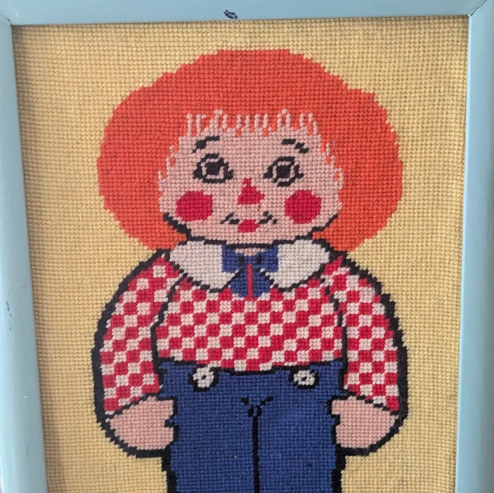 Vintage Raggedy Andy Framed Embroidery Wall Art